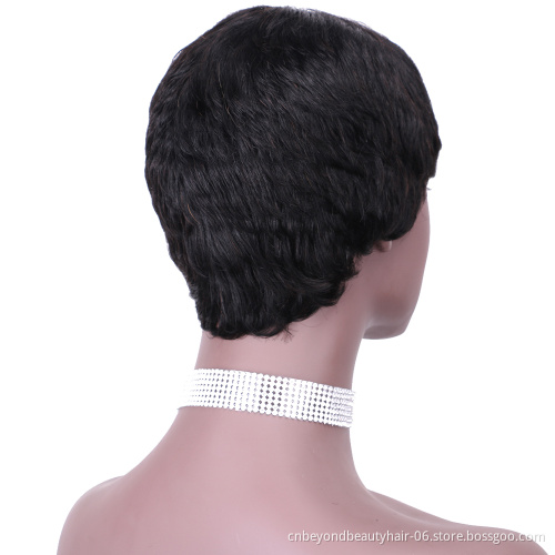 natural black Kinky Curly Wig Brazilian Human Hair Pixie Cut Short Afro Wigs High Density for Black Women